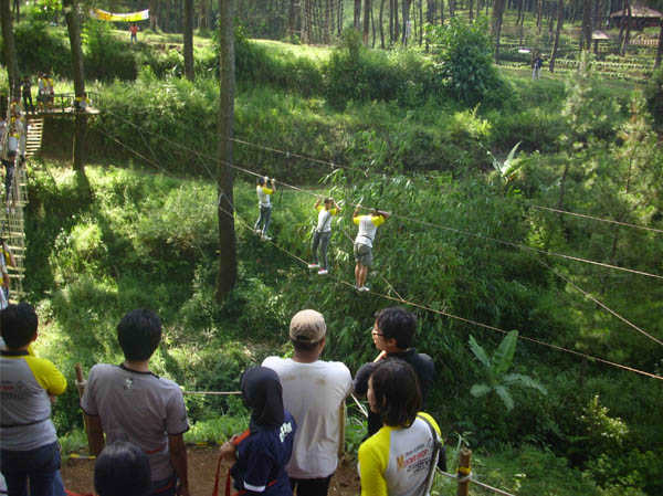 permainan outbound two line bridge